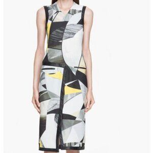 HELMUT LANG Cubist Print black yellow white abstract sheath dress sz 6